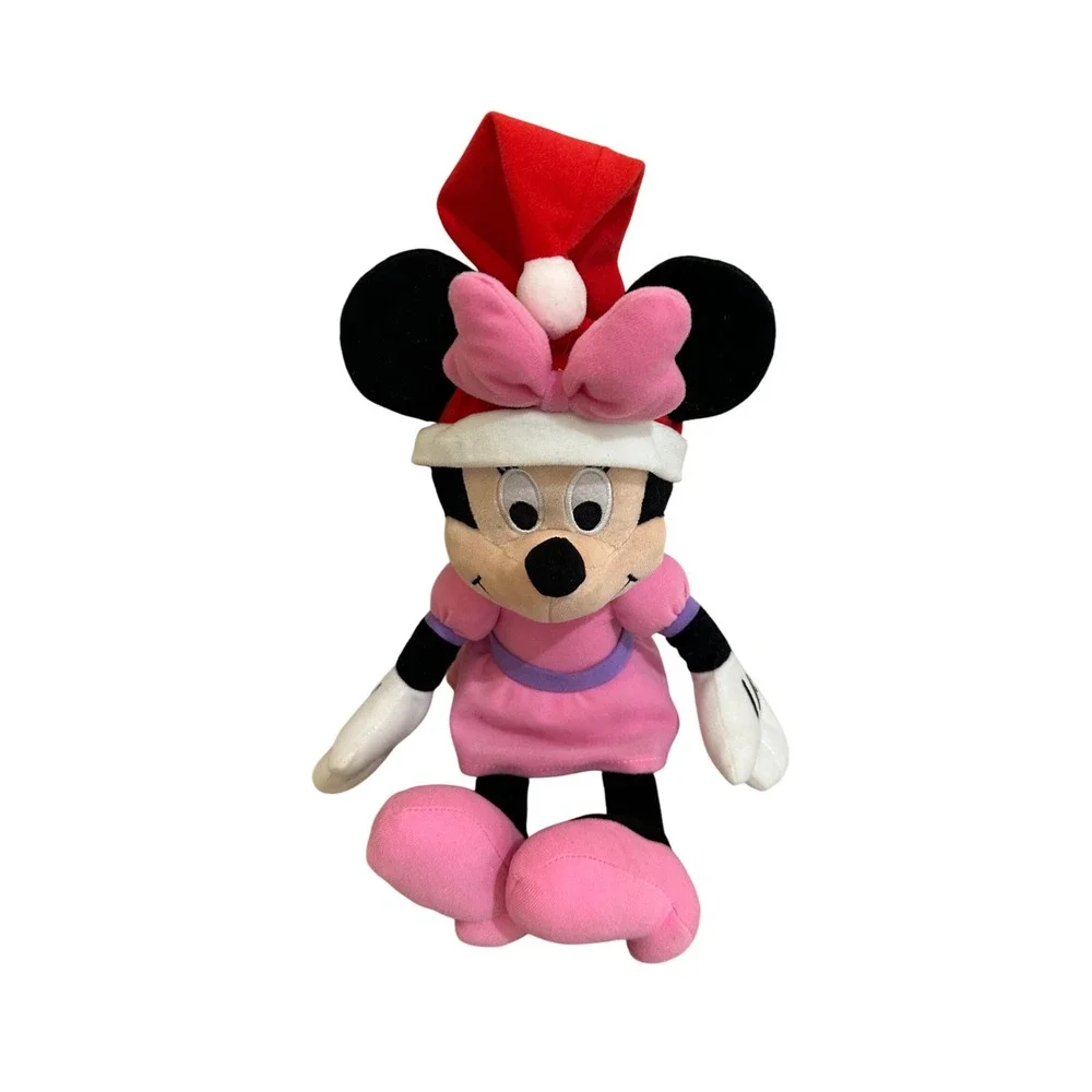 Disney Minnie Mouse Plush Holiday Santa‎ Hat Pink Dress Festive Christmas